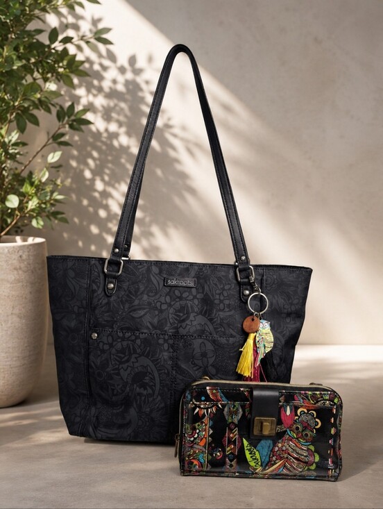 Sakroots Handbags - Sakroots Tote Bag & Owl Print Wallet Crossbody Set Black Floral Like New